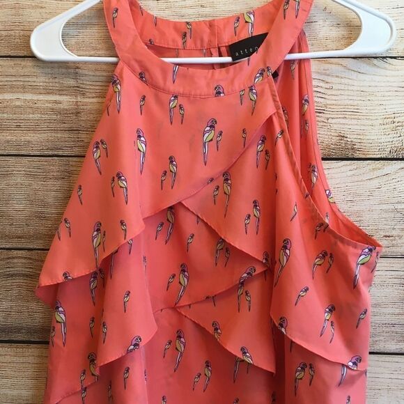 ATTENTION RUFFLE TANK TOP IN CORAL PARROT PRINT - Picture 5 of 7